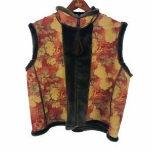 Tasha Polizzi Floral Vegan Suede Vest Fur Lined